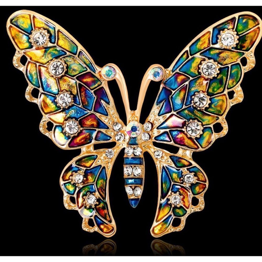 🦋 NEW stunning colorful crystal crystals butterfly brooch 🦋